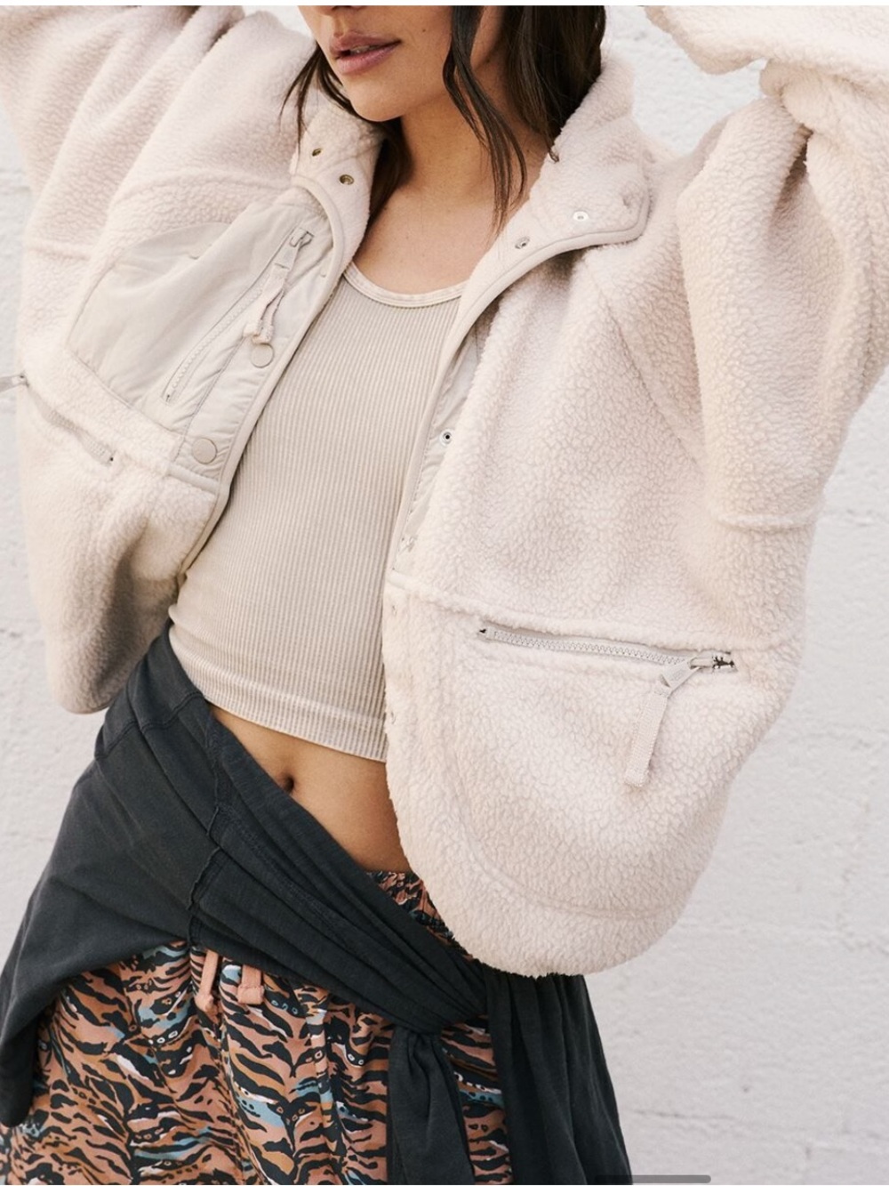 Free People Movement Hit The Slopes Jacket Muted Beige Women's Sherpa Jacket Med